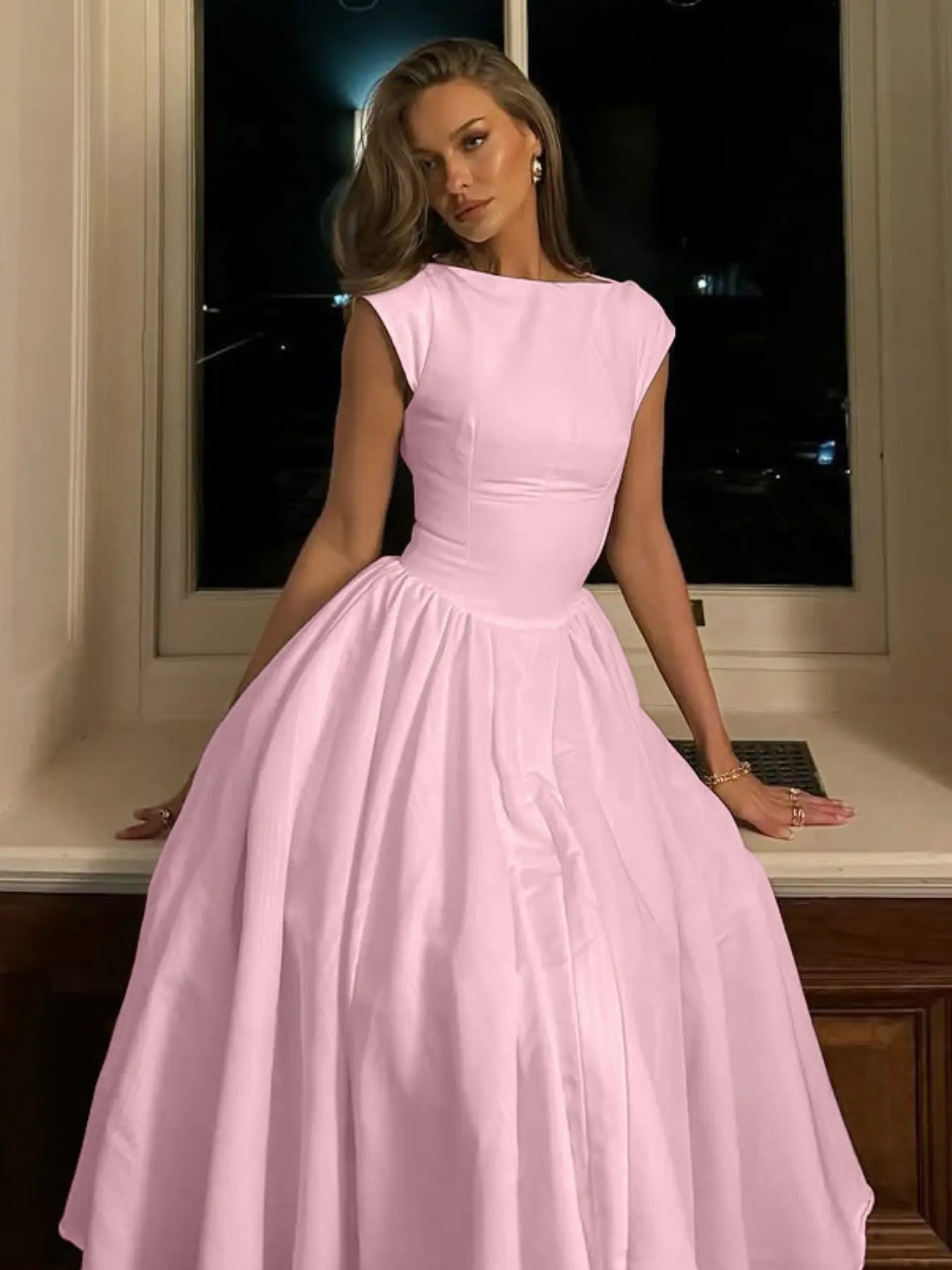 VVZ Women's Solid-Color Cutout Backless A-Line Dress