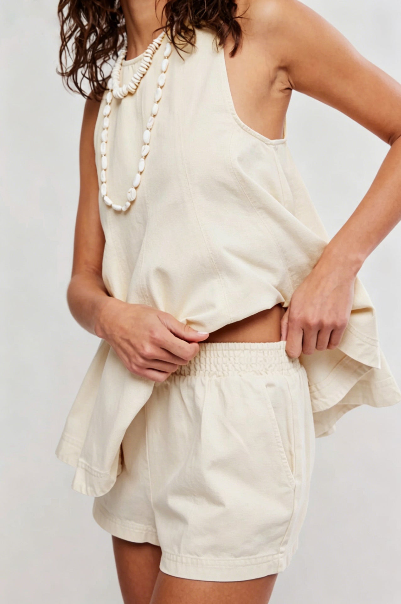 VVZ Casual Loose Sleeveless Denim Shorts Set
