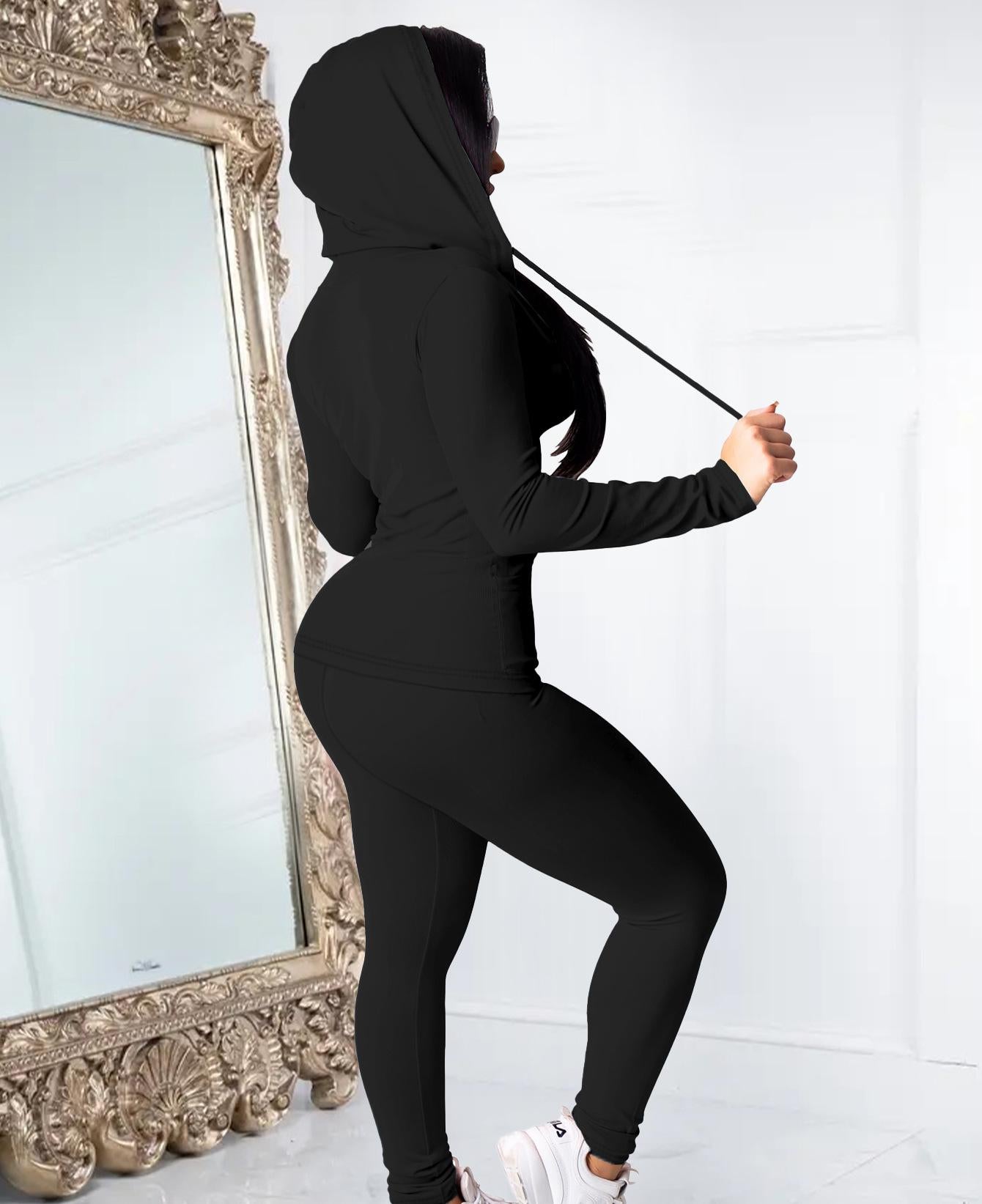 VVZ Women Casual Zip Up Hoodie & Fitness Yoga Jogger Set