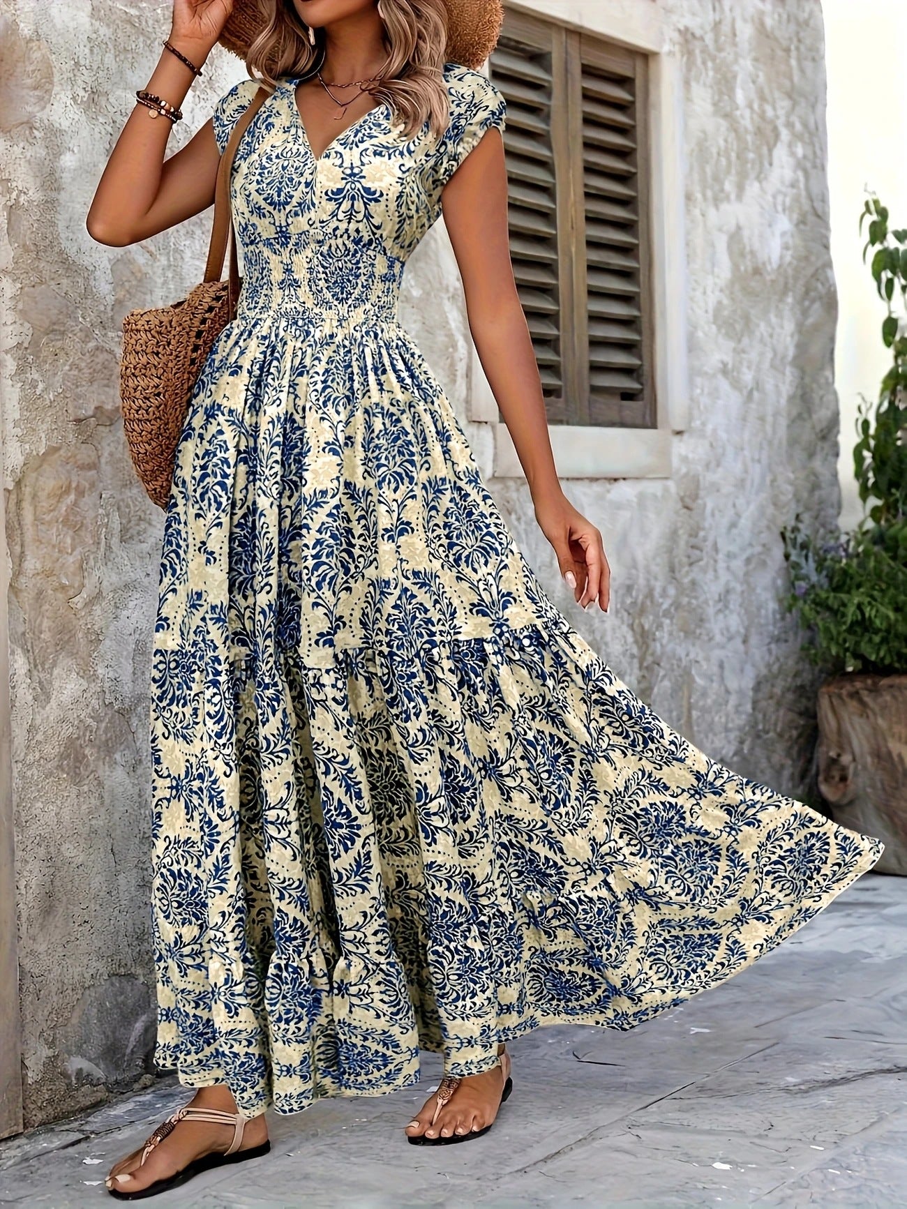 VVZ Women's All-Over Print Pleated Dress