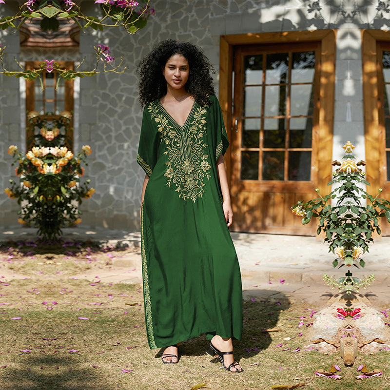 VVZ Elegant Summer V-Neck Half-Sleeve Maxi Dress