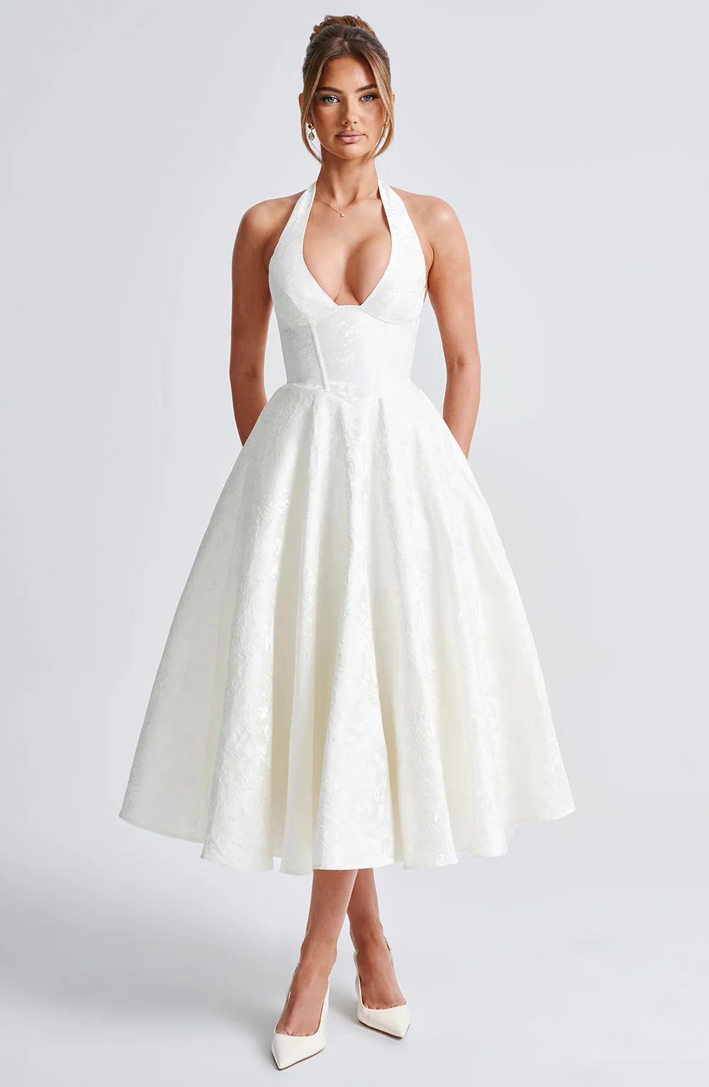 VVZ V-Neck Halter Jacquard Dress