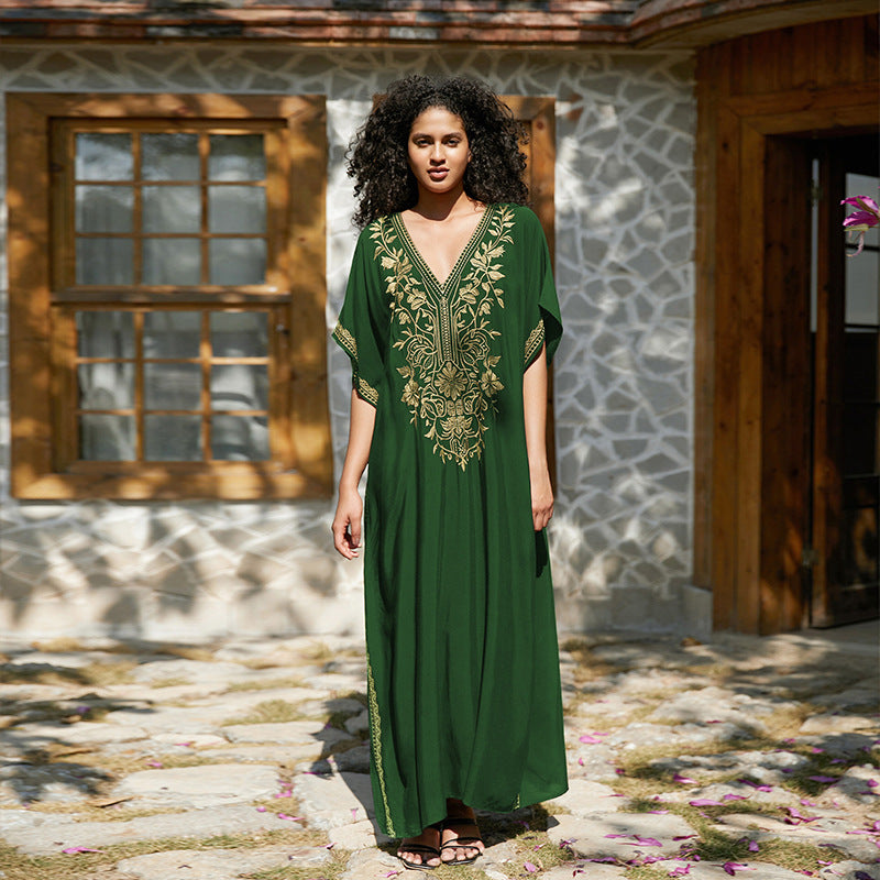 VVZ Elegant Summer V-Neck Half-Sleeve Maxi Dress