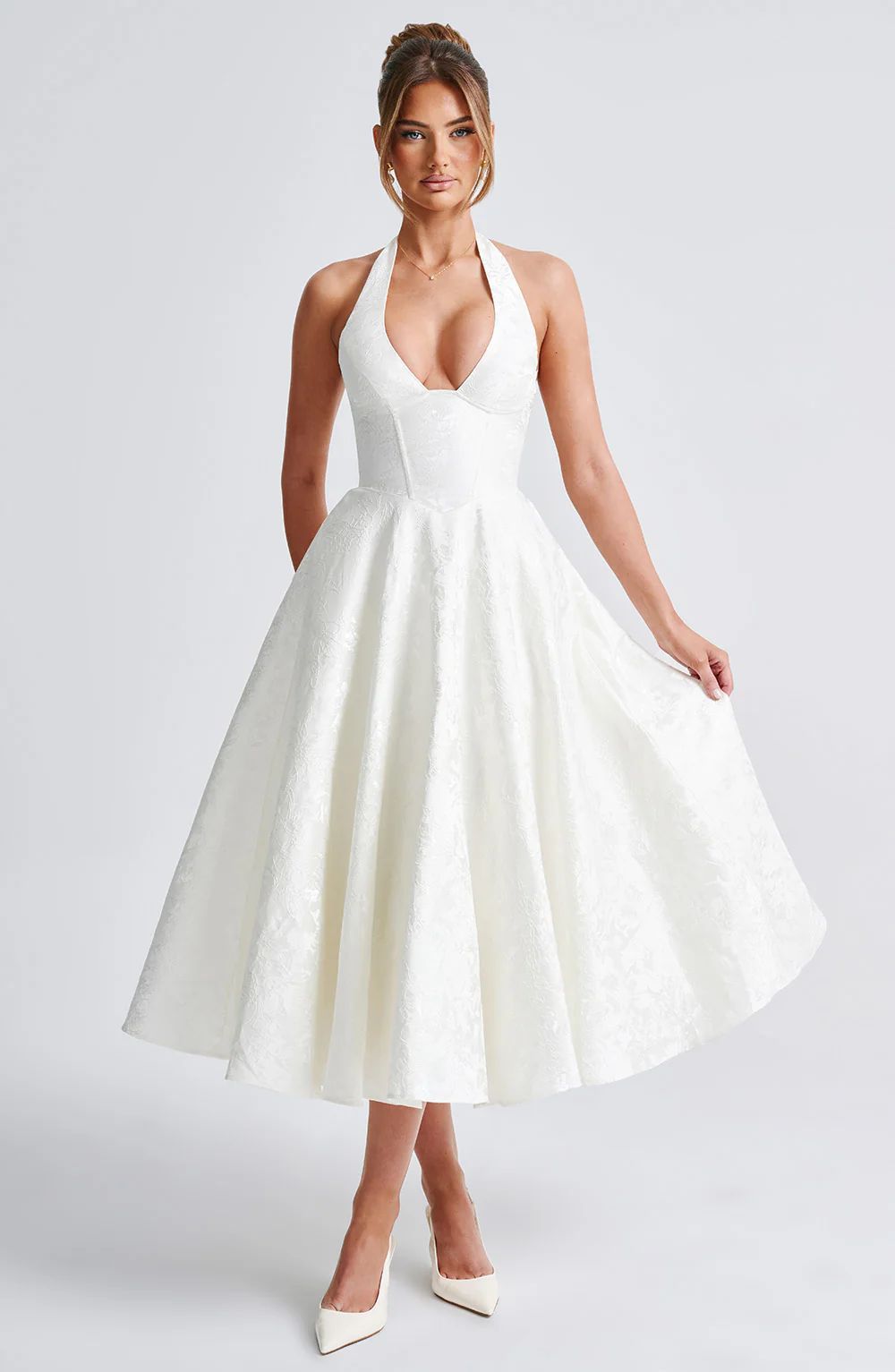 VVZ V-Neck Halter Jacquard Dress