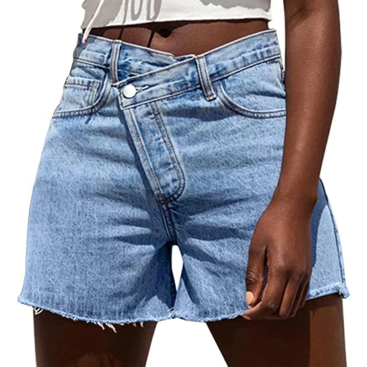 VVZ Women's Crossover High-Waisted Denim Shorts