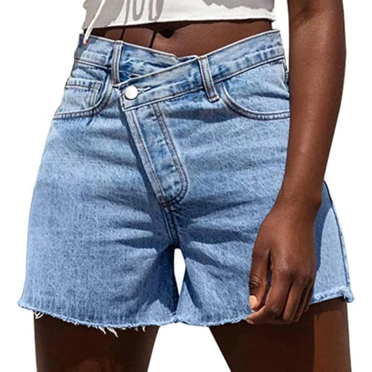 VVZ Women's Crossover High-Waisted Denim Shorts