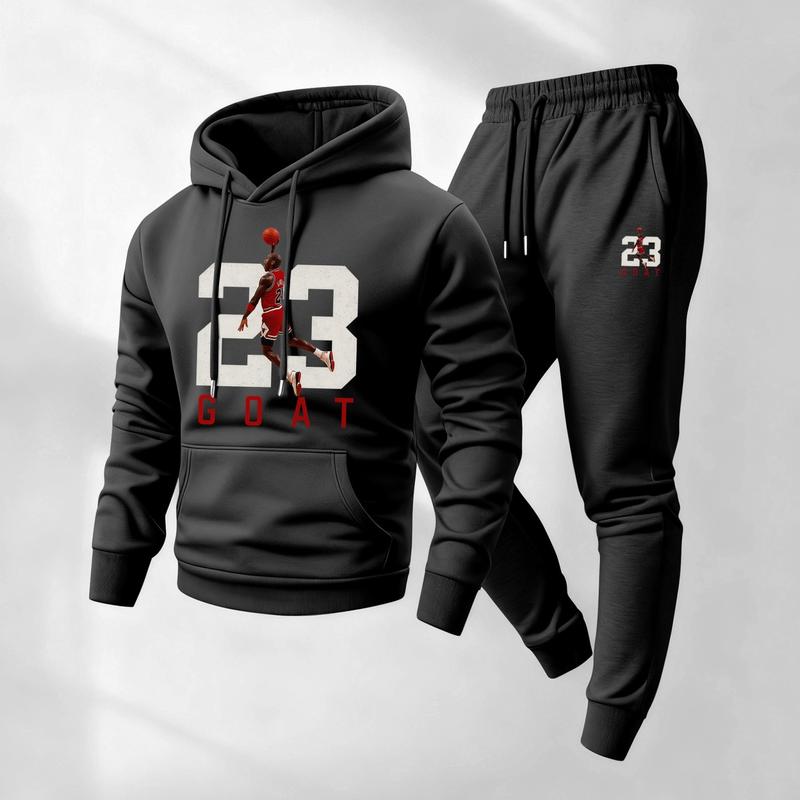 VVZ  Women's Goat 23 Pattern Print Hoodie and Drawstring Sweatpants Set