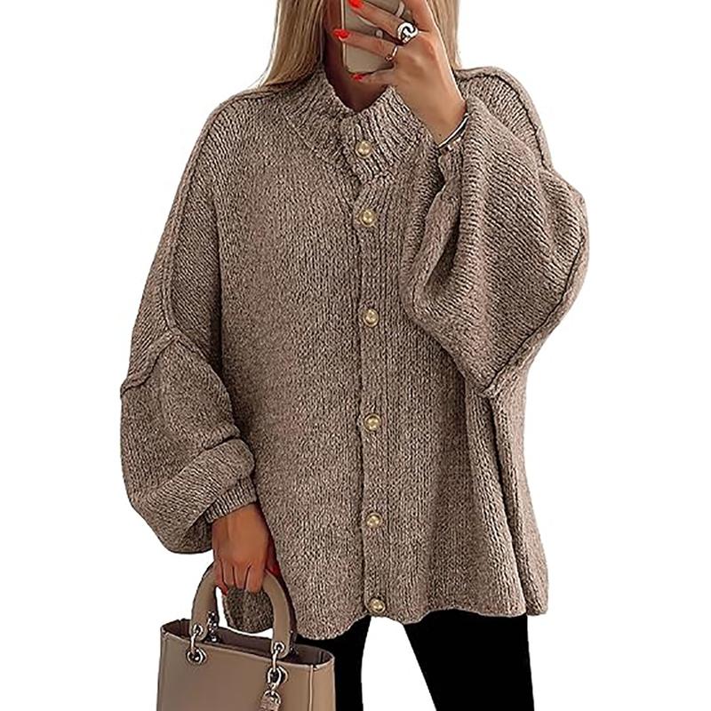 VVZ Women's Winter Button Down Cardigan Sweaters Mock Neck Lantern