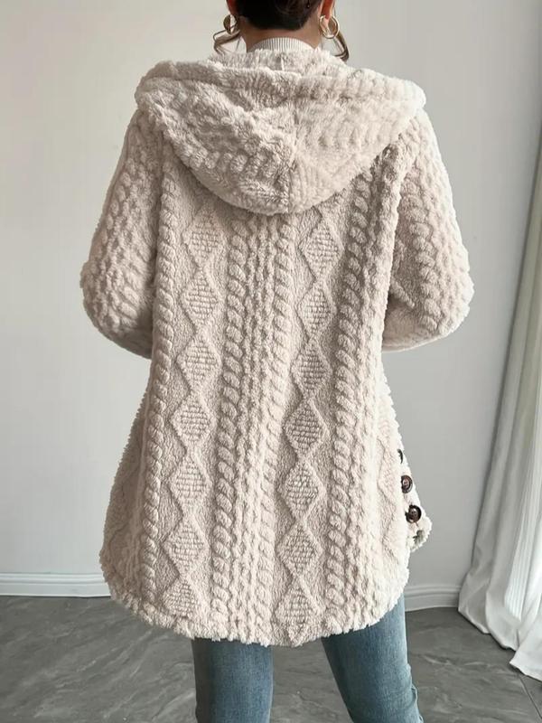 VVZ Women's Fall Winter Warm Fashion Jacquard Hooded Cardigan Long Sleeve Coat