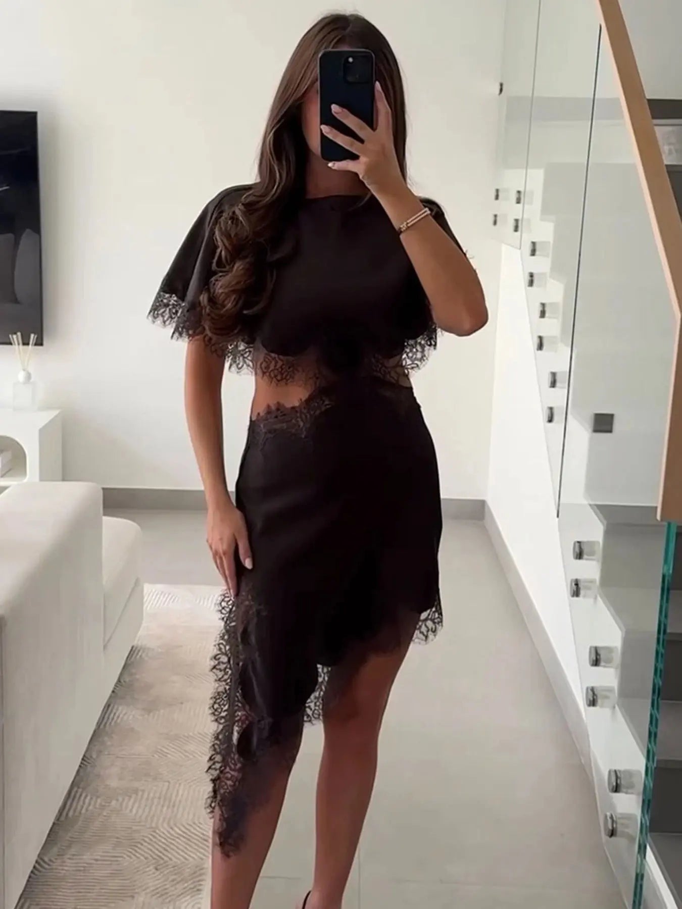 VVZ Lace Mini Dress with Cape Sleeves