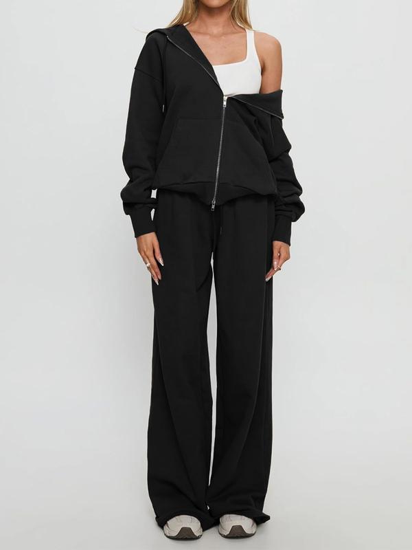VVZ Women Fall Winter Long Sleeve Zipper Hoodie & Pants 2 Piece Set