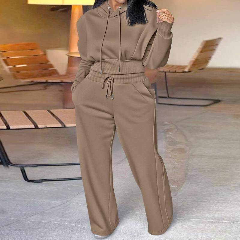 VVZ Hooded Long Sleeve Sweatshirt and Casual Wide Leg Sweatpants Set