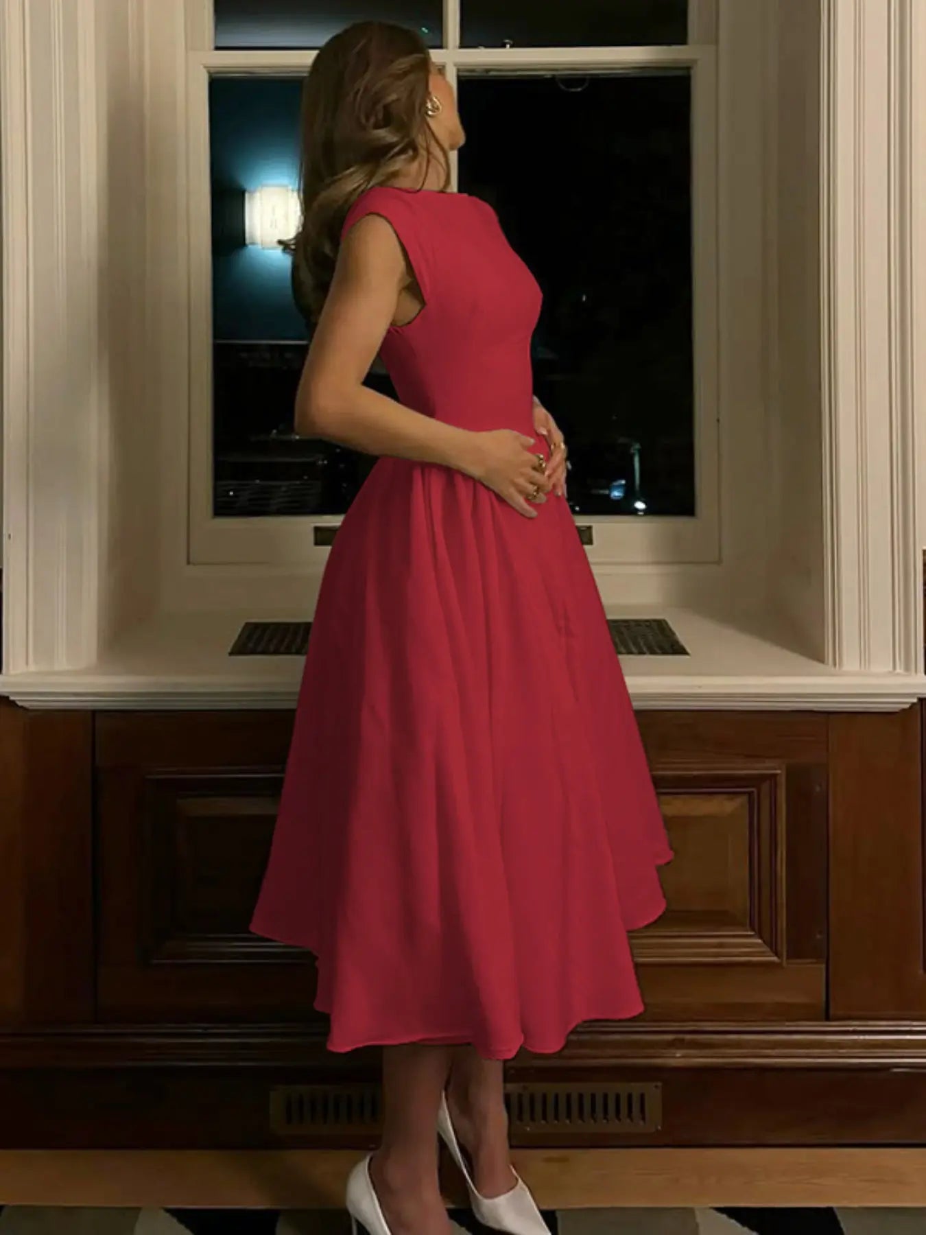 VVZ Women's Solid-Color Cutout Backless A-Line Dress