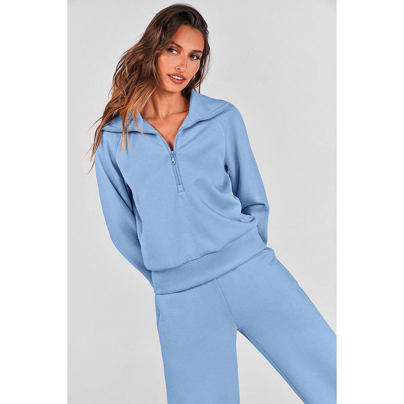 VVZ Women's Casual 2-Piece Sweatsuit Set - Half Zip Pullover Sweatshirt & Wide Leg Pants