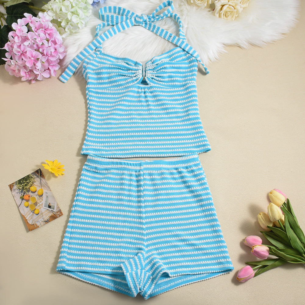 VVZ Textured Striped Halter Top