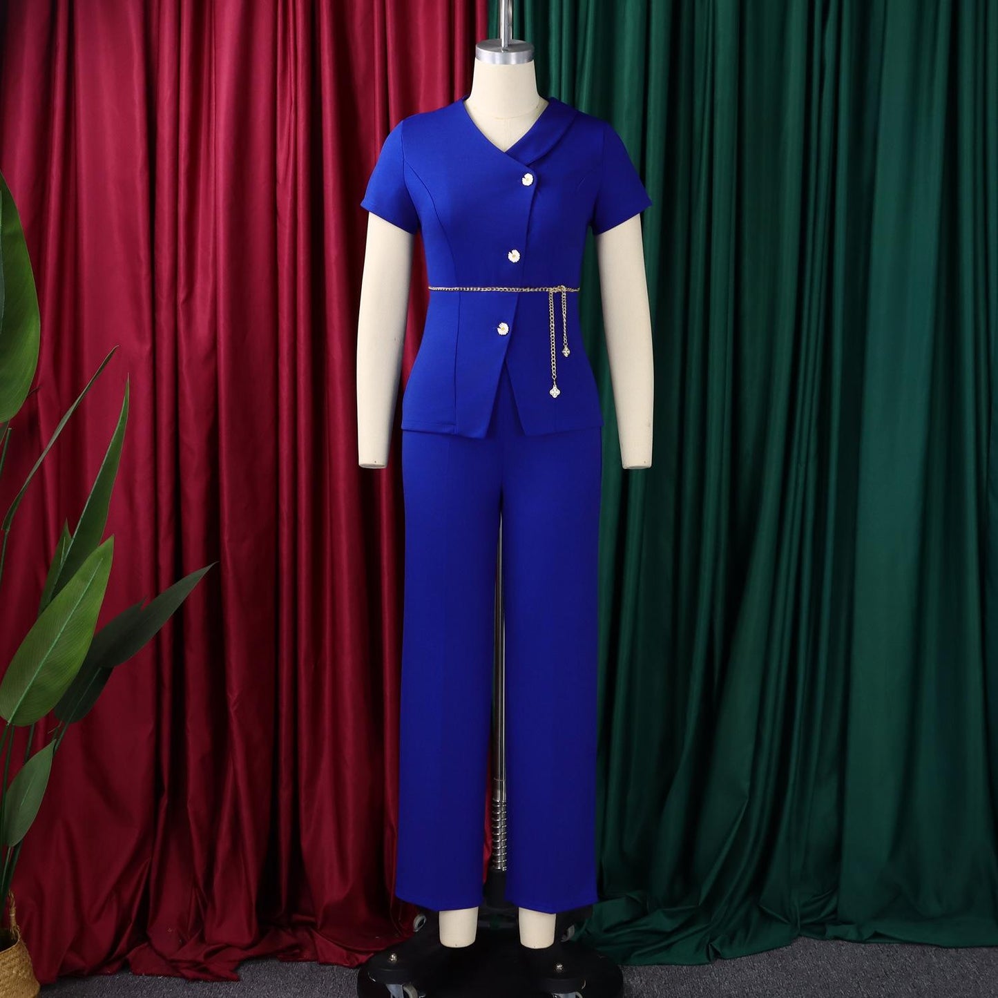 VVZ V-Neck Short-Sleeve Two-Piece Set