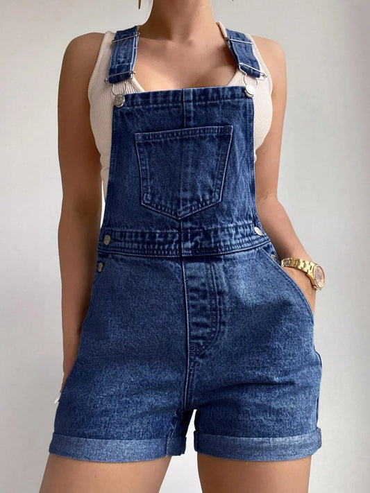 VVZ Vintage light-wash denim open-back overall shorts