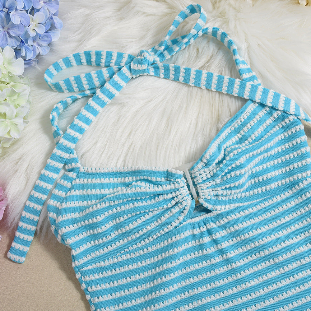 VVZ Textured Striped Halter Top