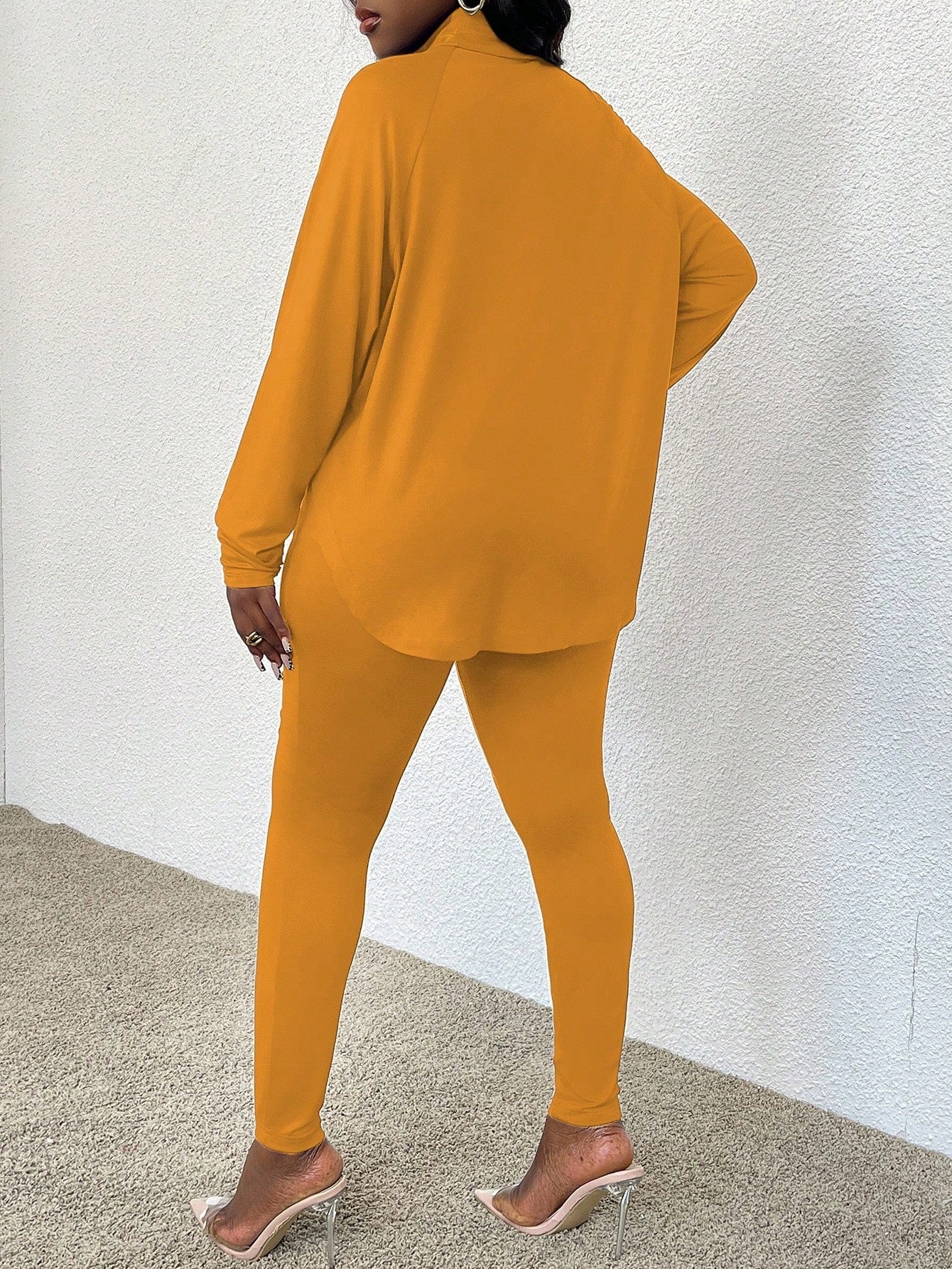 VVZ Women's solid color raglan sleeve top and slim-fit trousers two-piece set