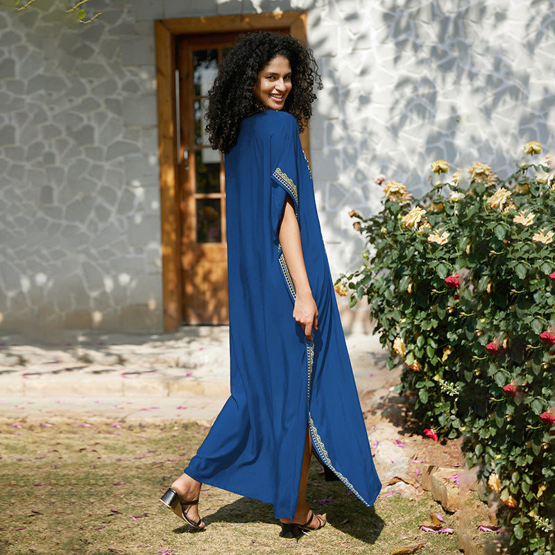 VVZ Elegant Summer V-Neck Half-Sleeve Maxi Dress
