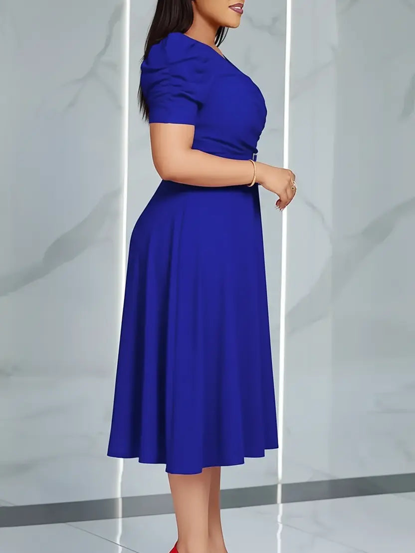 VVZ Women's Solid-Color Lace-Up V-Neck Dress