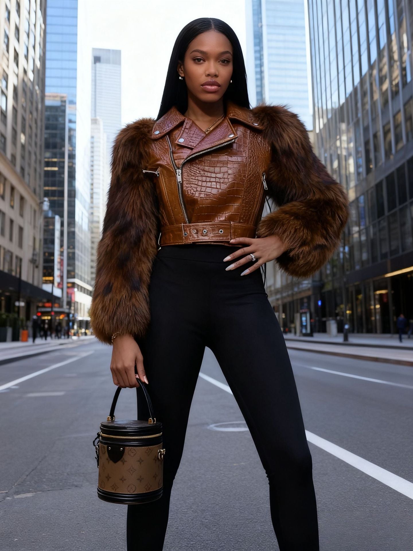 VVZ Women's Patchwork Faux Fur Jacket