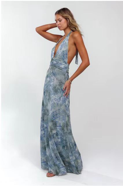 VVZ Backless Bodycon Printed Halter Dress