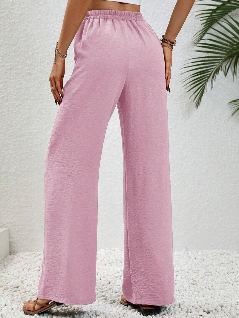 VVZ Women's Solid-Color Straight-Leg Pants with Pockets and Front Tie Closure