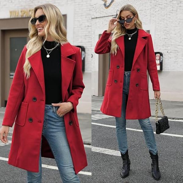 VVZ Women Winter  Camel Mid-Long Coat Notch Double-Breasted Lapel Jacket Outwear