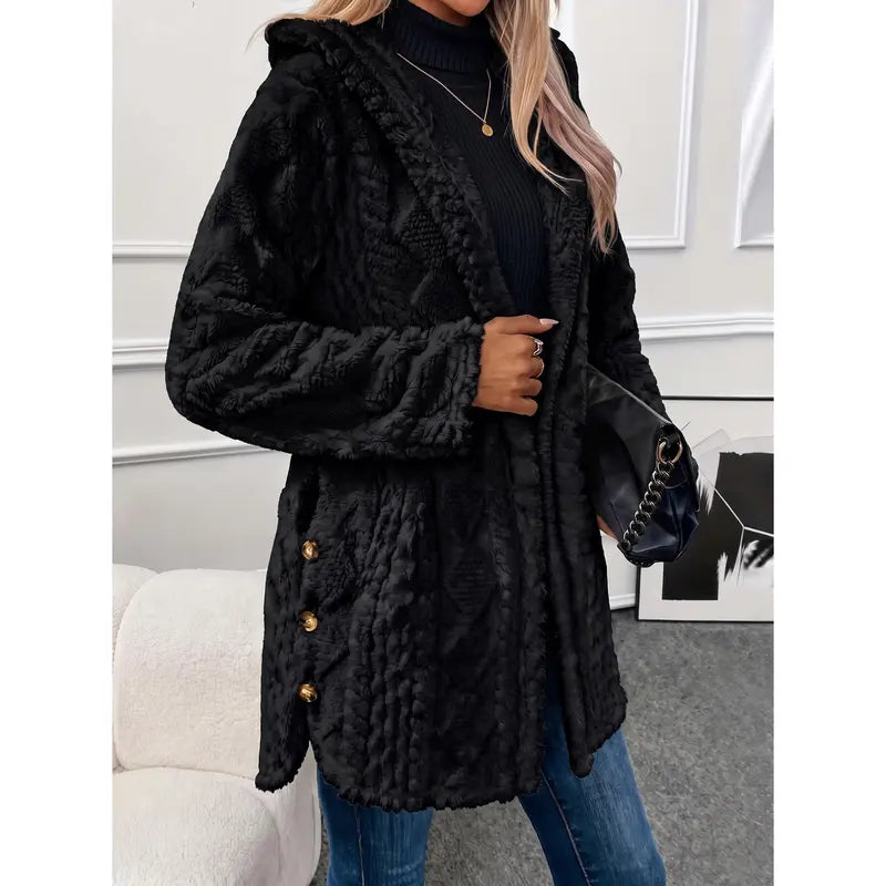 VVZ Women's Fall Winter Warm Fashion Jacquard Hooded Cardigan Long Sleeve Coat