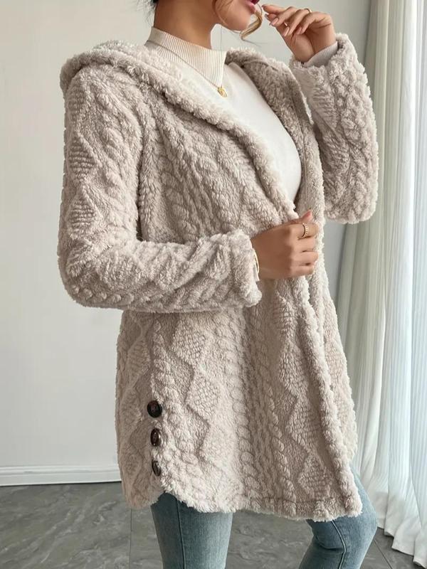 VVZ Women's Fall Winter Warm Fashion Jacquard Hooded Cardigan Long Sleeve Coat