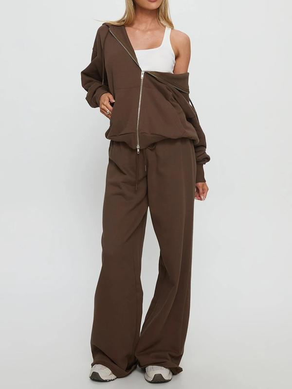 VVZ Women Fall Winter Long Sleeve Zipper Hoodie & Pants 2 Piece Set
