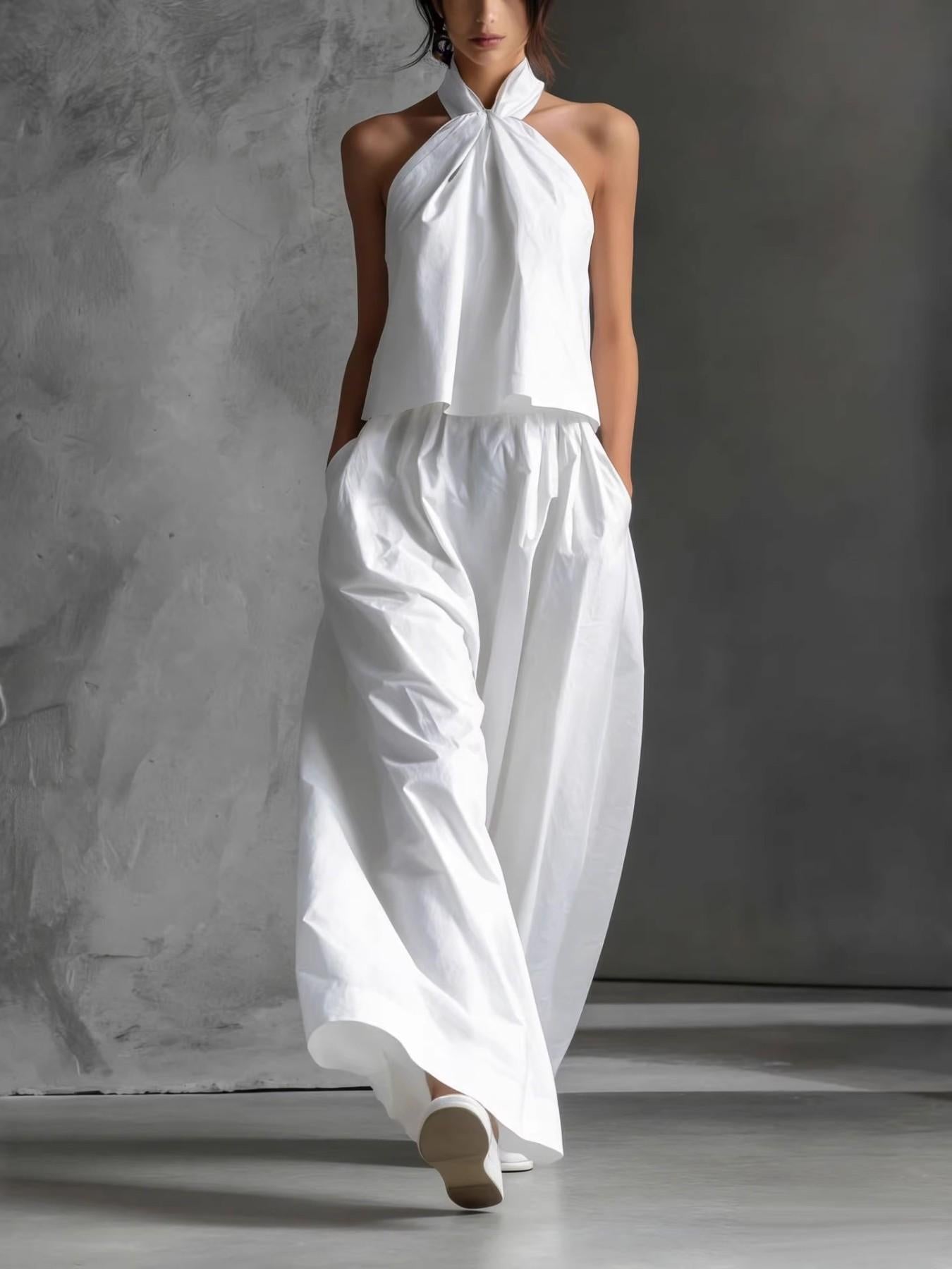 VVZ Loose-neckline sleeveless top and high-waisted wide-leg trousers