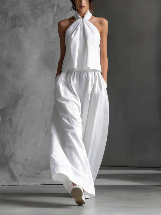 VVZ Loose-neckline sleeveless top and high-waisted wide-leg trousers