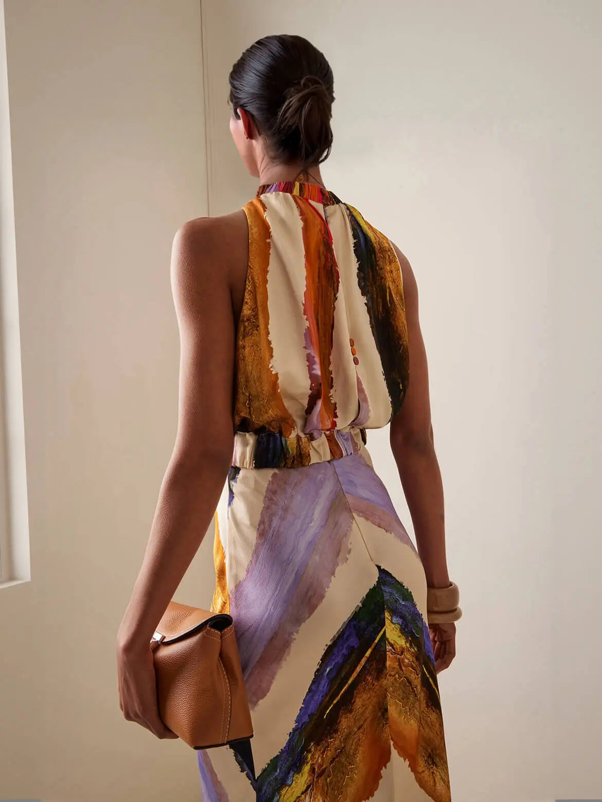 VVZ Elegant Abstract-Print Vest and High-Waisted Maxi Skirt Set