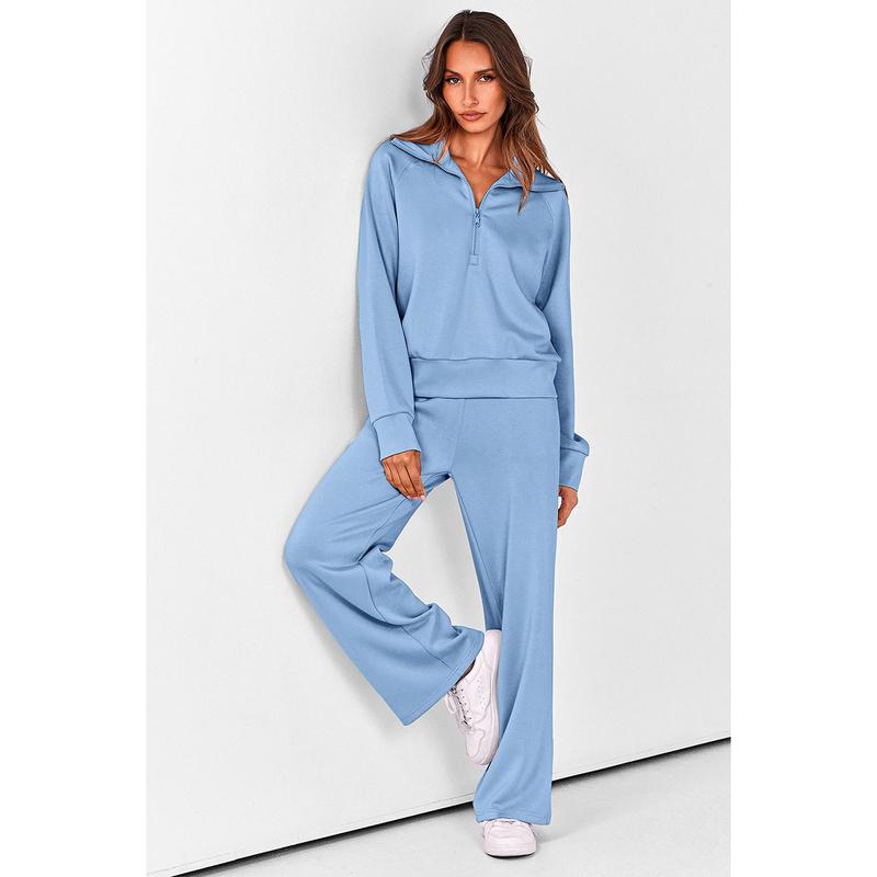 VVZ Women's Casual 2-Piece Sweatsuit Set - Half Zip Pullover Sweatshirt & Wide Leg Pants
