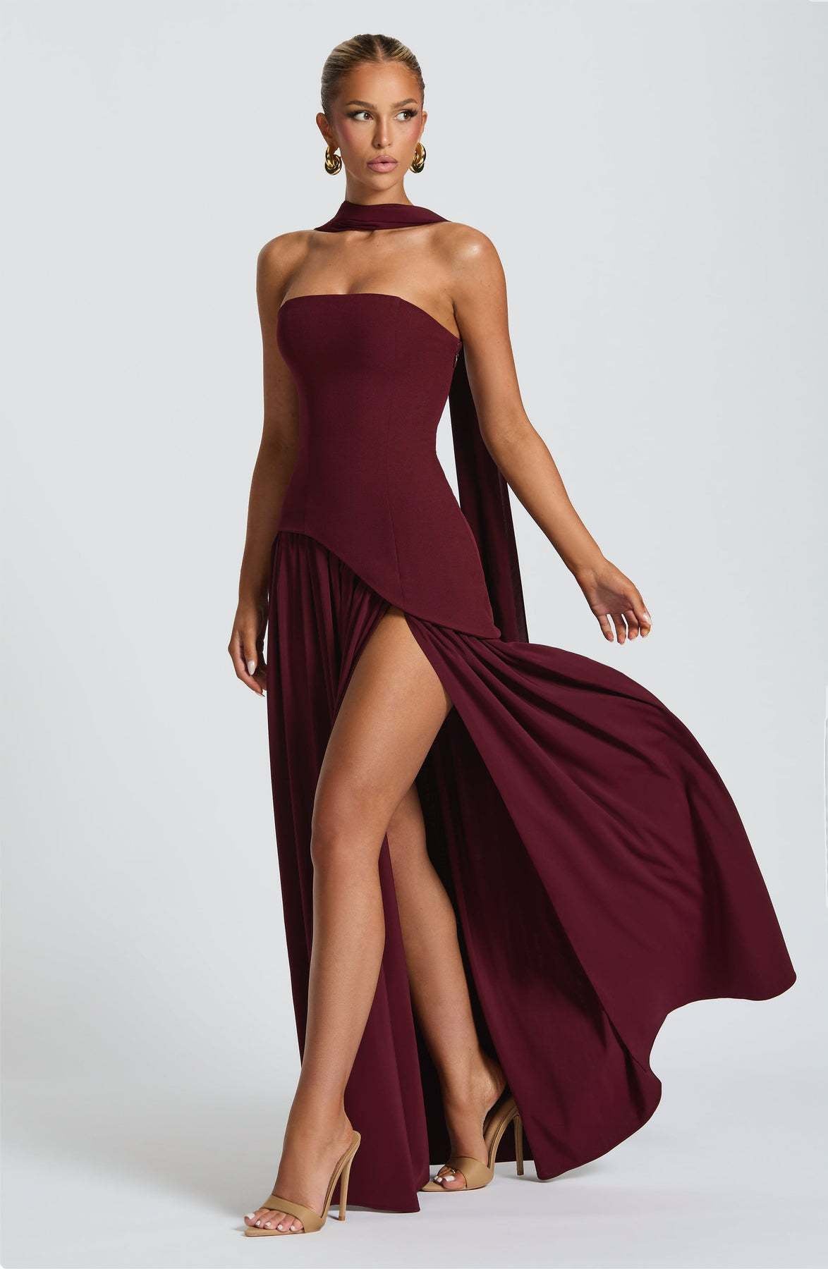 VVZ Women's Solid-Color Strapless Slit Dress
