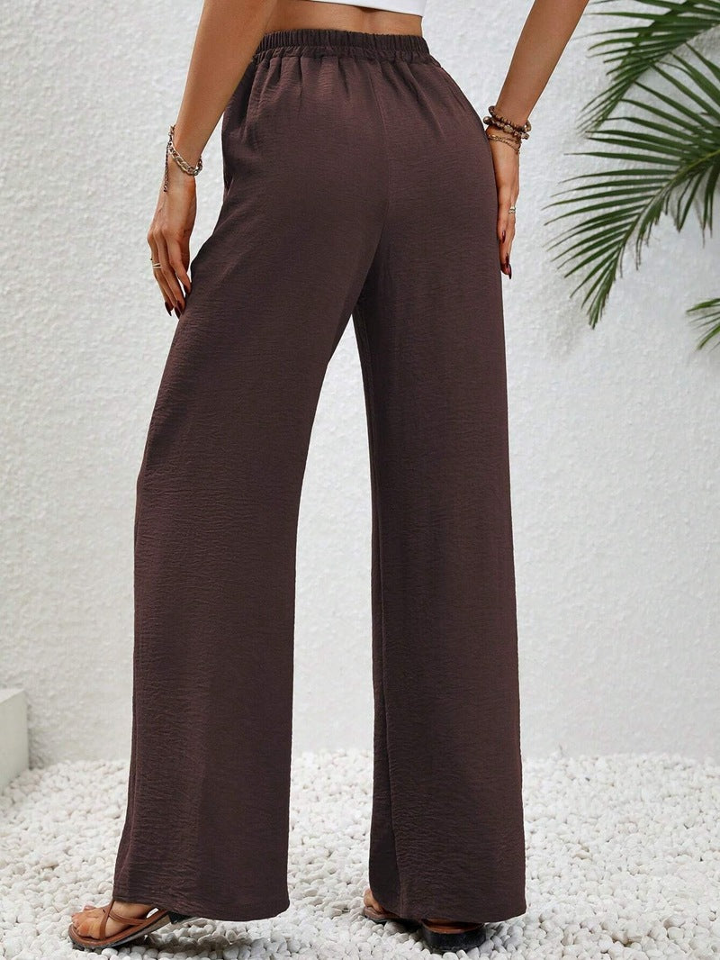 VVZ Women's Solid-Color Straight-Leg Pants with Pockets and Front Tie Closure