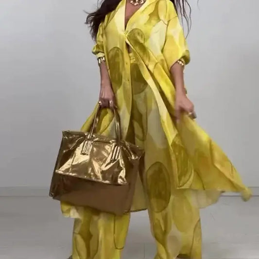 VVZ Elegant, Sexy, and Stylish Printed Top and Wide-Leg Pants Set