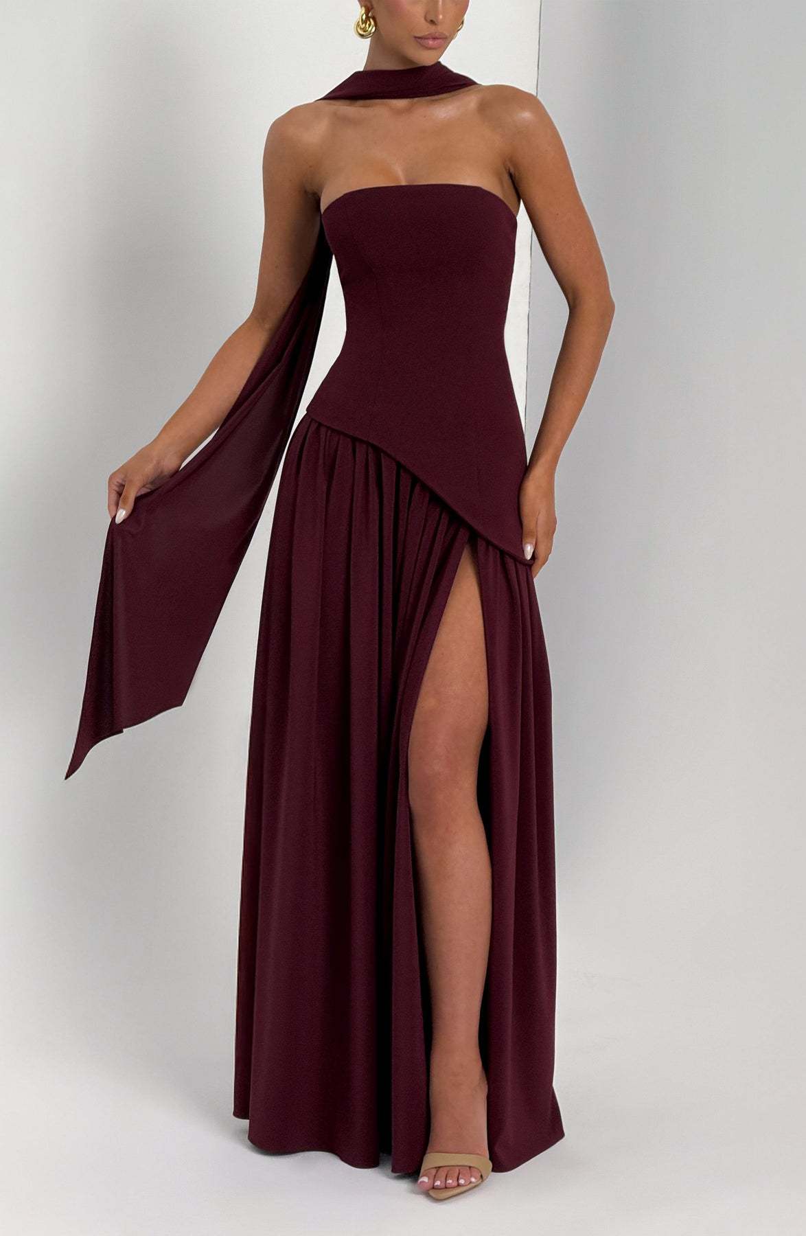 VVZ Women's Solid-Color Strapless Slit Dress