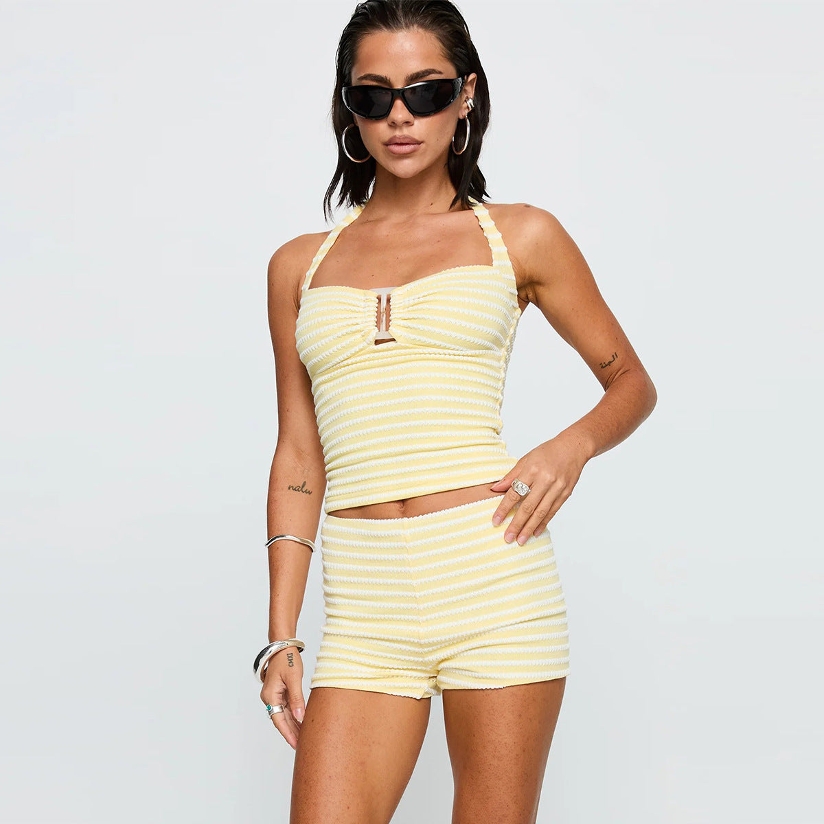 VVZ Textured Striped Halter Top