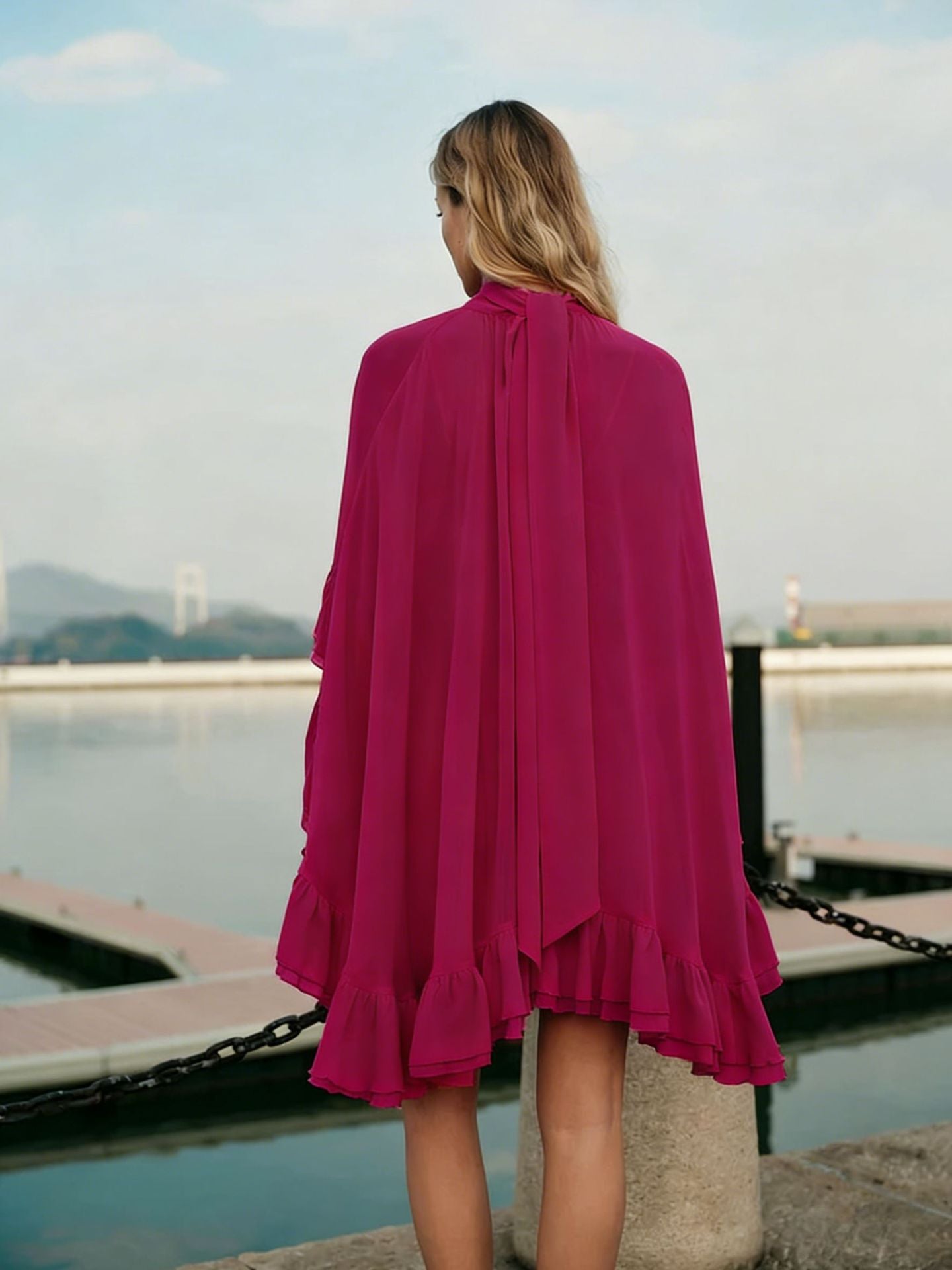 VVZ Semi-Sheer Chiffon Ruffled Dress
