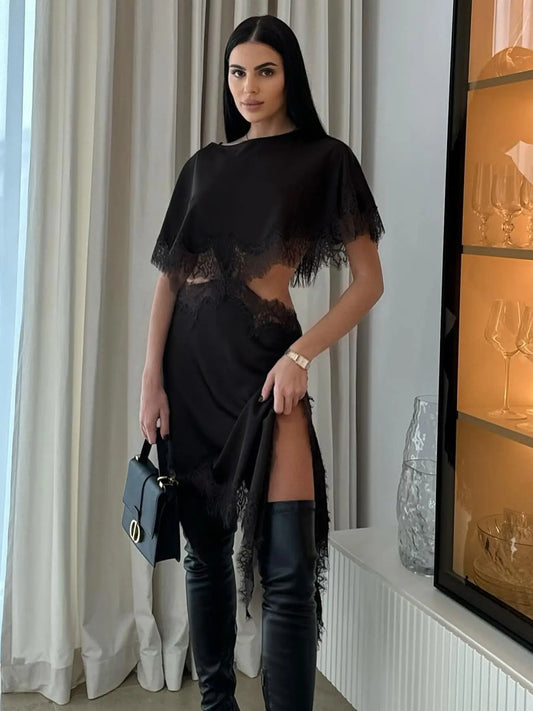 VVZ Lace Mini Dress with Cape Sleeves