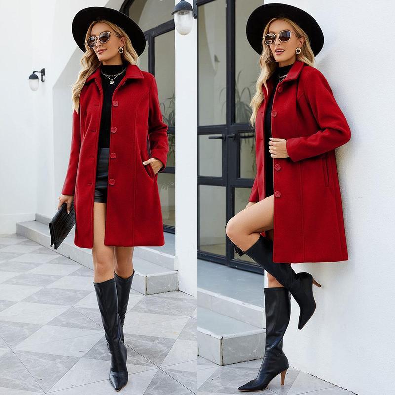 VVZ Women Winter  Camel Mid-Long Coat Notch Double-Breasted Lapel Jacket Outwear