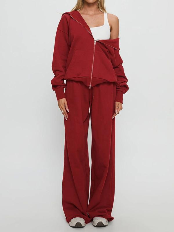 VVZ Women Fall Winter Long Sleeve Zipper Hoodie & Pants 2 Piece Set