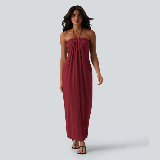 VVZ Halter-neck backless maxi dress with ties