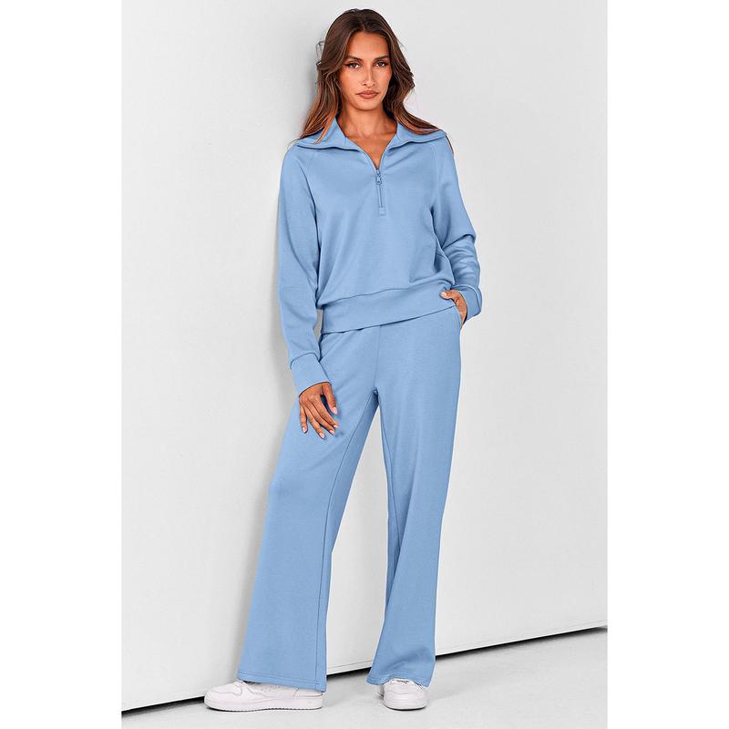 VVZ Women's Casual 2-Piece Sweatsuit Set - Half Zip Pullover Sweatshirt & Wide Leg Pants