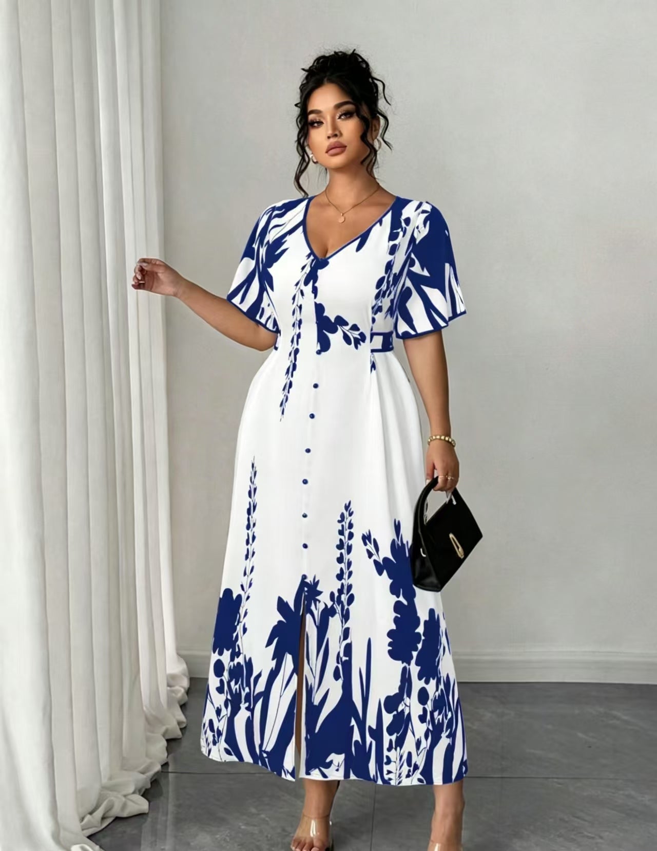 VVZ Elegant Plus Size Printed Dress