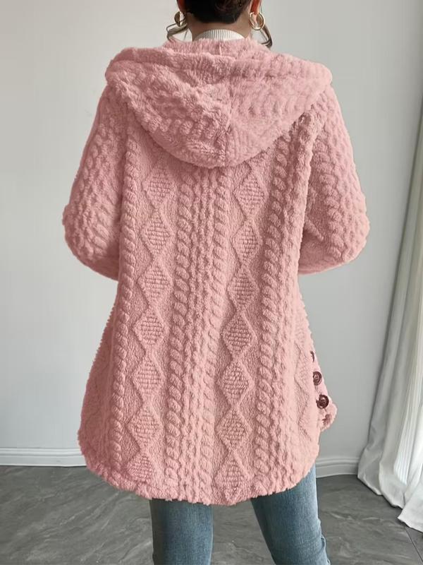 VVZ Women's Fall Winter Warm Fashion Jacquard Hooded Cardigan Long Sleeve Coat