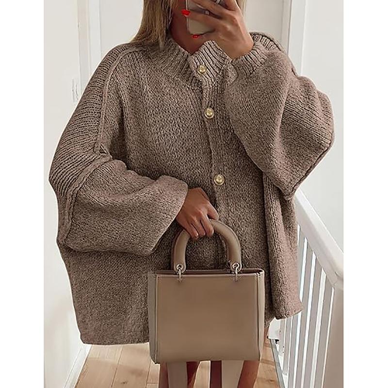 VVZ Women's Winter Button Down Cardigan Sweaters Mock Neck Lantern